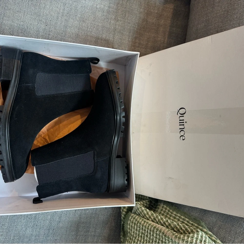 Quince Black Suede Chelsea Boots with Pull Tabs - Picture 10 of 10